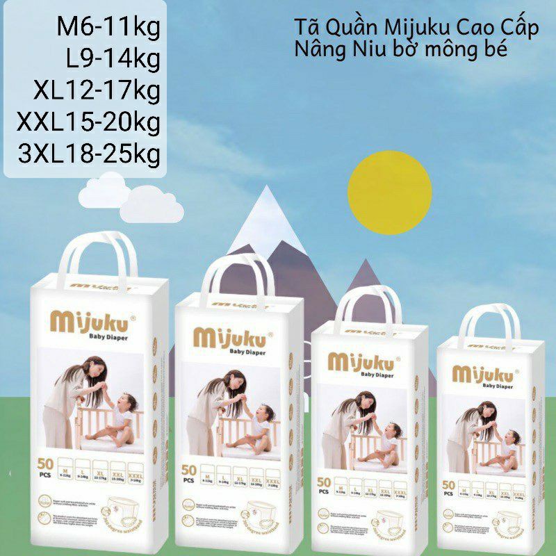 Tổng kho bỉm Mijuku cao cấp 1 bịch 50 miếng 50S/50M/50L/50XL/50XXL/50XXXL