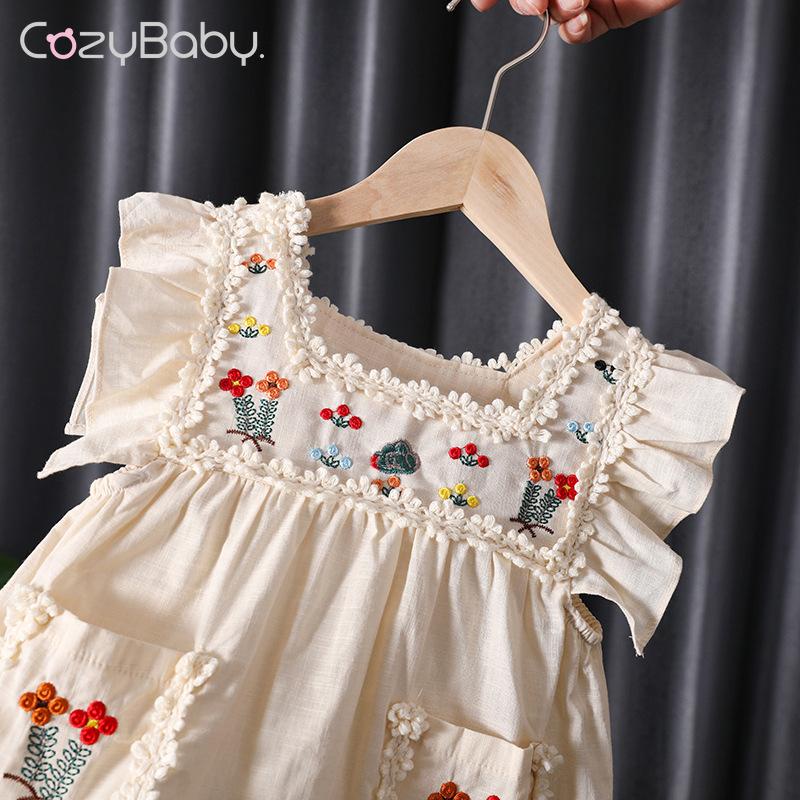 Váy Công Chúa Tay Bay Thêu Họa Tiết Mới Cho Bé Gái