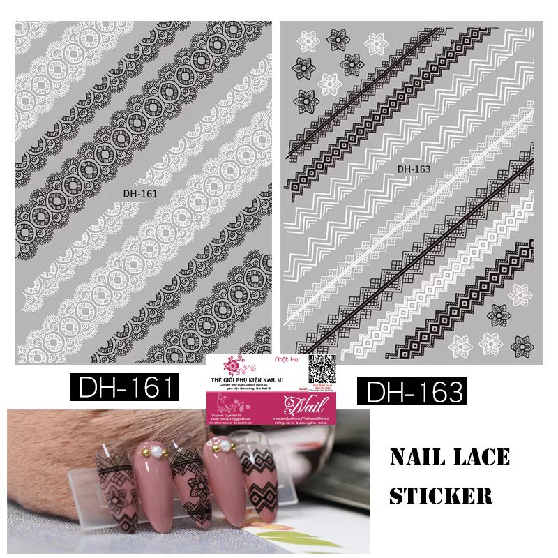 Nail Sticker Ren Hoa Đen Trắng Dán Móng Tay Rất Đẹp Theo Phong Cách Mới - Lẻ 1 Cái