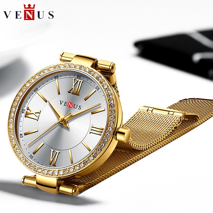 Đồng hồ nữ VENUS VIỀN ĐÁ – Dây Titanium cao cấp + Tặng hộp & pin Bảo Hành Toàn Quốc 12 Tháng