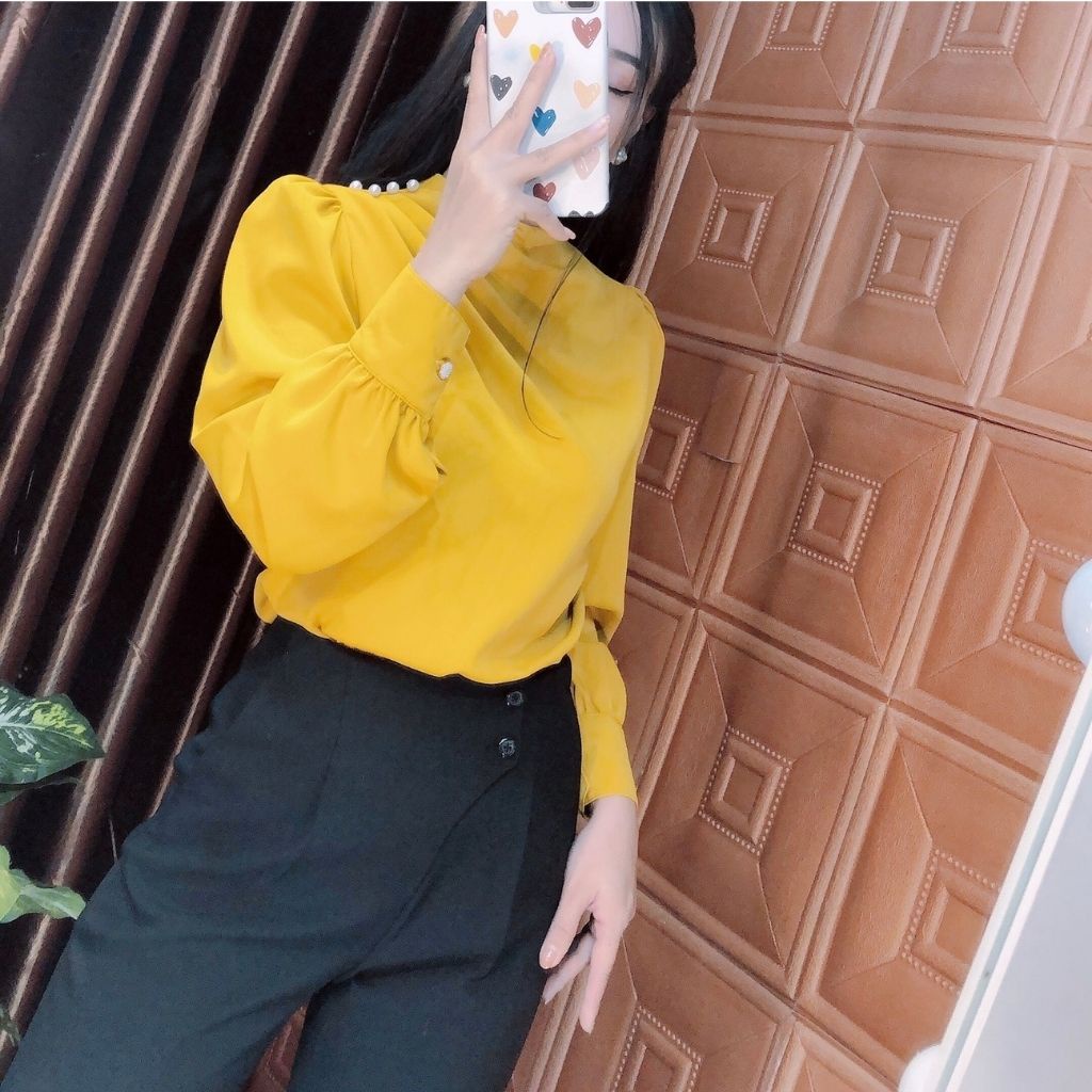 Áo kiểu công sở tay dài cao cấp, chất lụa mịn dày dặn, co giãn, mịn mát, không nhăn | BigBuy360 - bigbuy360.vn