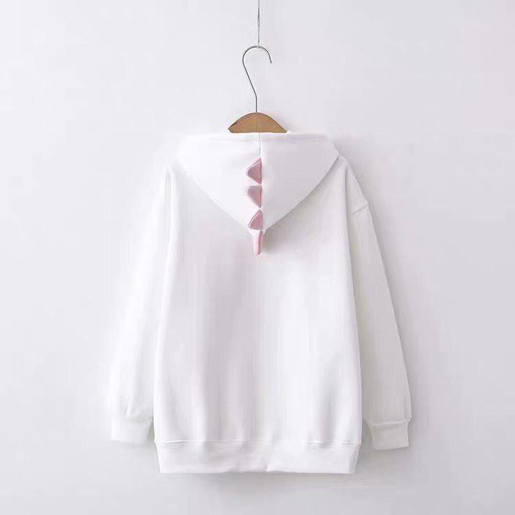 ÁO HOODIE CHUI ĐẦU NỮ MÀU TRẮNG VẢI NỈ HÌNH KHỦNG LONG TÚI VUÔNG | BigBuy360 - bigbuy360.vn