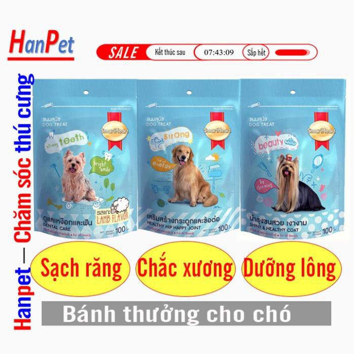 Hanpet.GV- Bánh Snack SmartHeart 100gr bánh thưởng Cho Chó mèo thức ăn thưởng cho chó