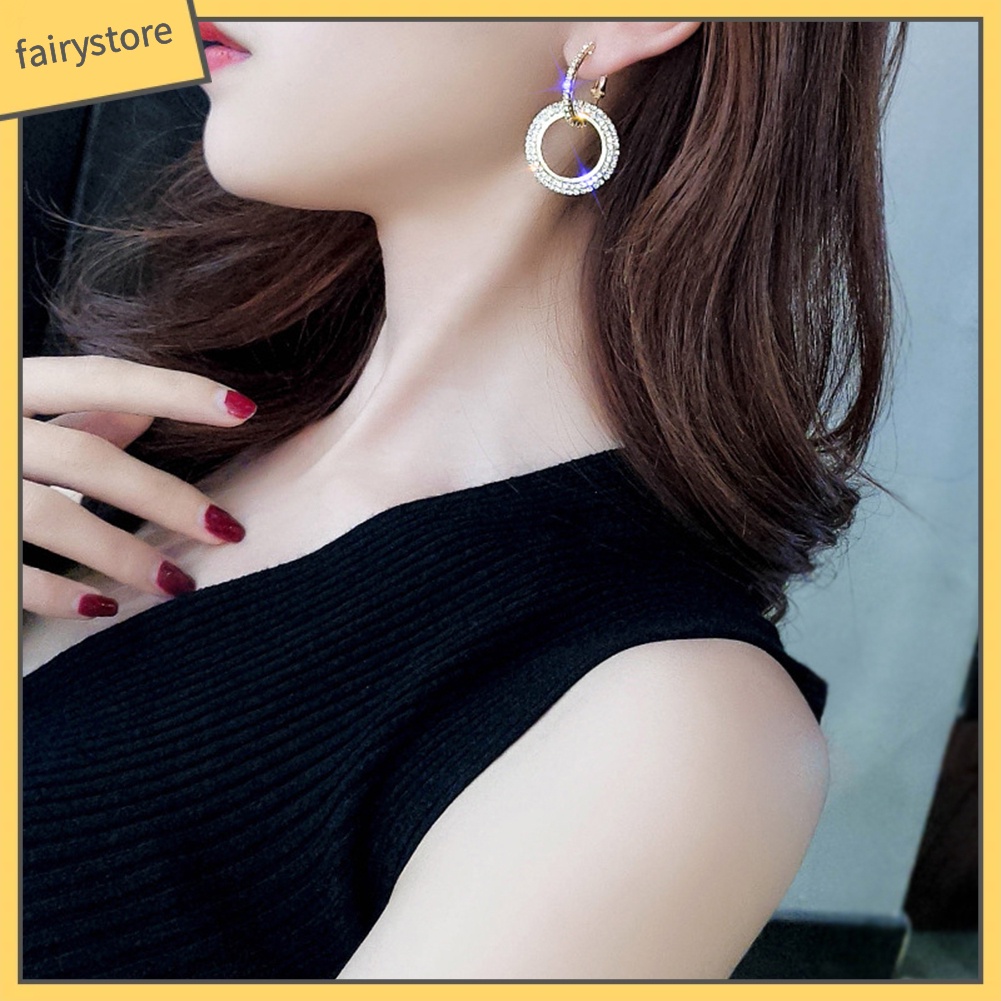 Cặp bông tai tròn đính đá lấp lánh thời trang cho nữ