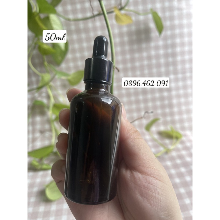 Chai lọ thủy tinh đựng tinh dầu/serum nắp bóp nhỏ giọt 5ml/10ml/20ml/30ml/50ml/100ml THÂN NÂU khoen vàng -khoen đen