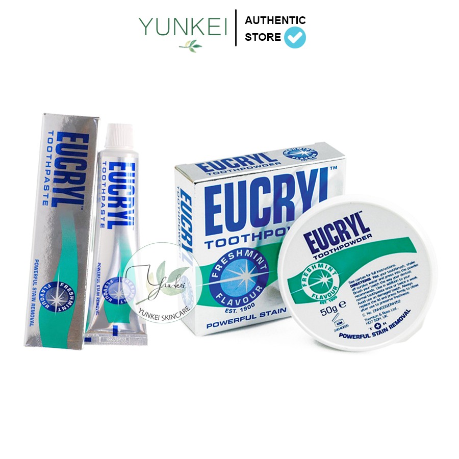 Bột &amp; Kem Đánh Răng Tẩy Trắng Eucryl Toothpowder 50g