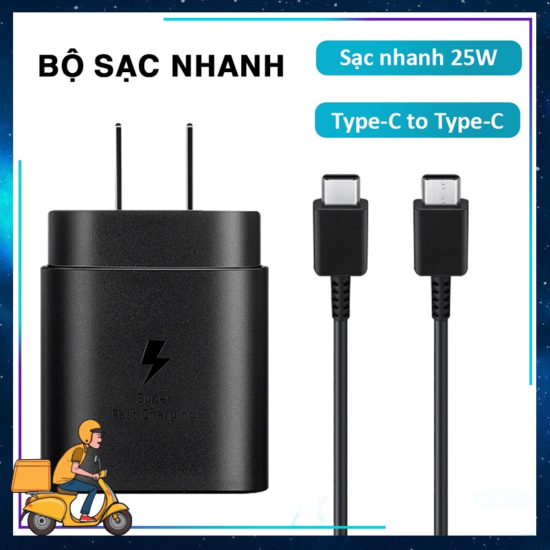 Bộ Sạc nhanh Samsung 25W Cổng Type C chính hãng Note 10 Note 20 A71, A70, A80, A90, S20, S20+, S20 Ultra