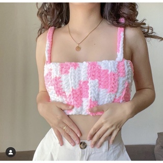 Áo dây croptop len móc thủ công
