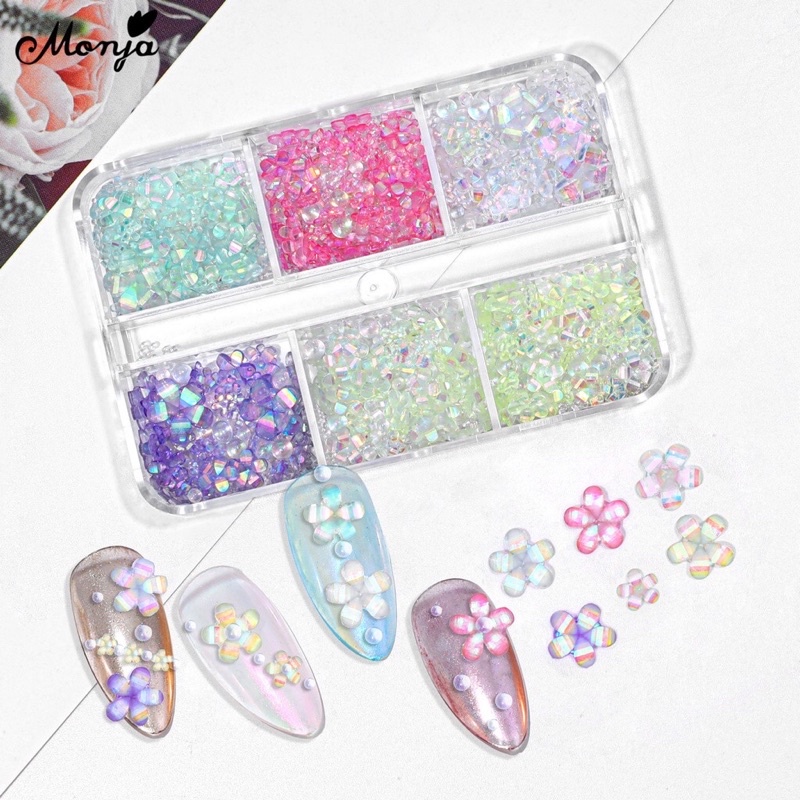 Cham hoa nhí đính móng khay 6 ngăn siêu đẹp mix màu