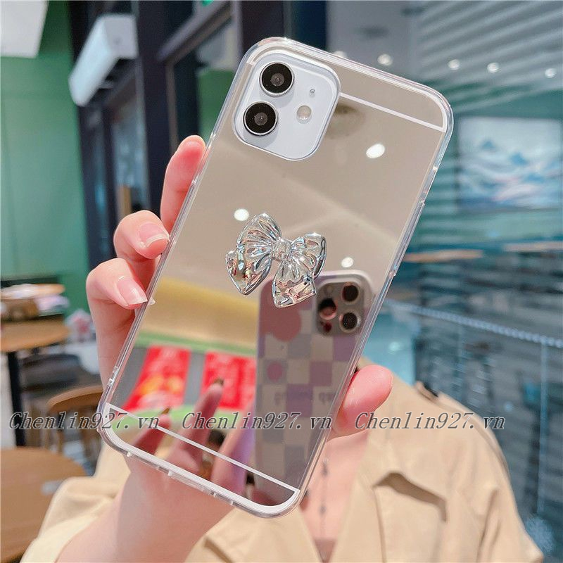 Ốp Điện Thoại Mềm Tráng Gương Đính Nơ Tay Cho Samsung S20 S21 S22 Note 8 9 10 20 Plus Ultra S20FE S21FE