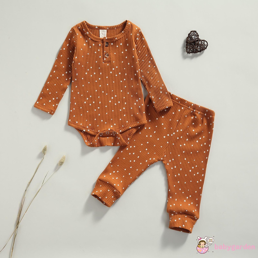 Set áo liền quần dài tay cổ tròn họa tiết chấm bi + quần dài lưng thun dành cho bé trai