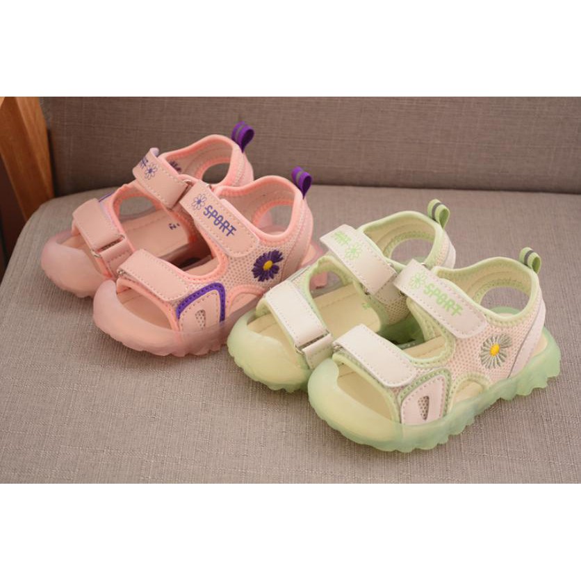 Dép Sandal Trẻ Em ♥ Free Ship ♥ Dép Sandal Phối Lưới THOÁNG KHÍ Thêu Hoa Cúc Có ĐÈN LED KX003