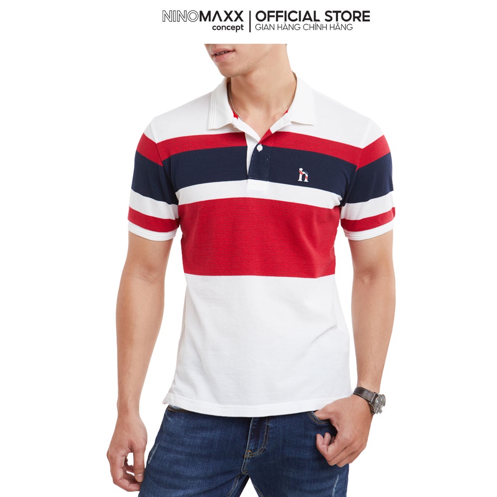 NINOMAXX Standard Polo - Áo Polo Nam cổ bẻ tay ngắn kẻ sọc chất liệu cotton 2010071