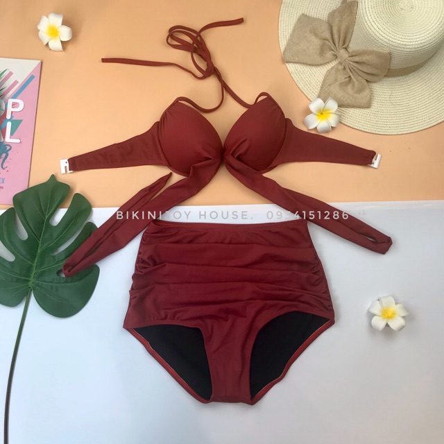Đồ bơi bikini đi biển mùa hè lưng cao che bụng