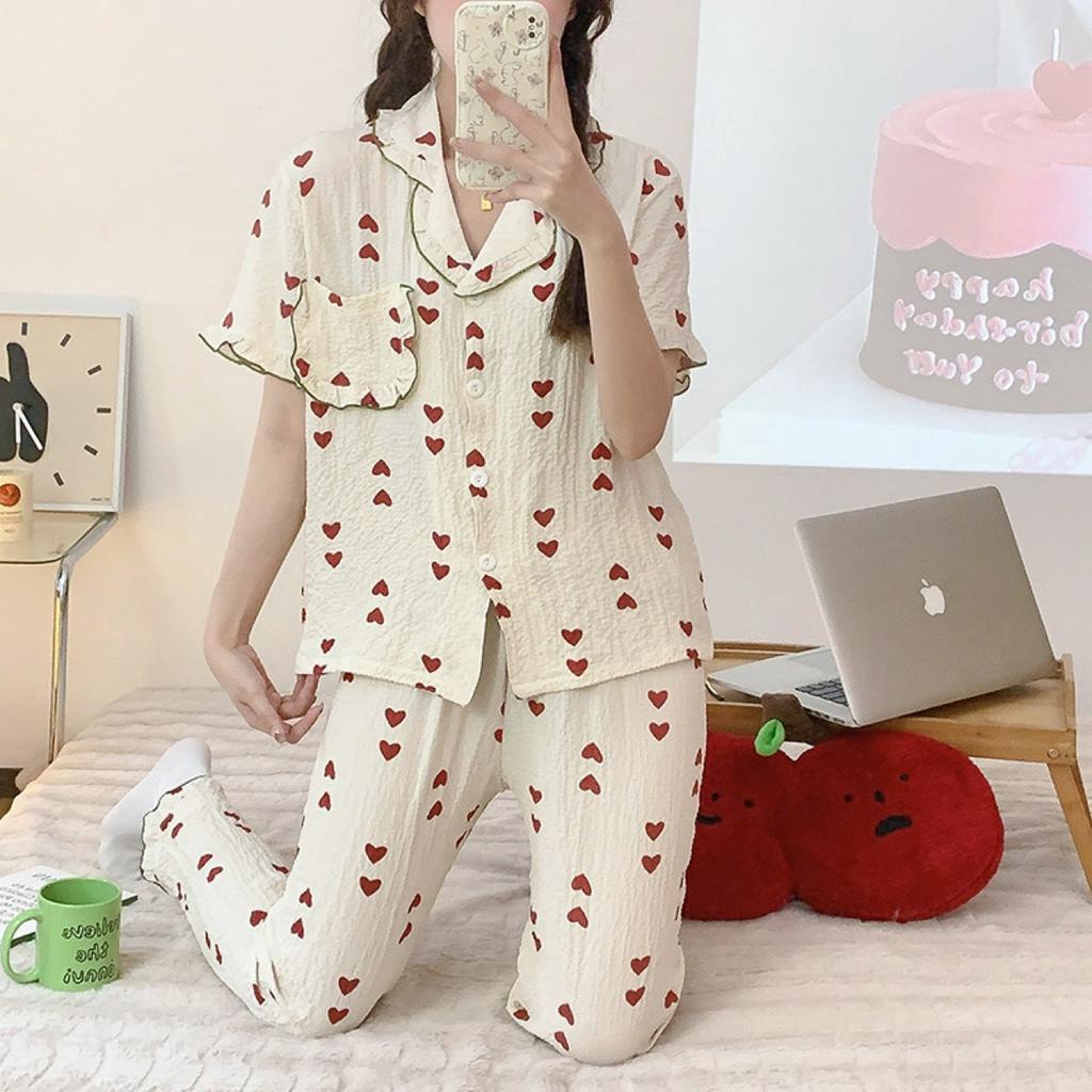 Bộ ngủ pyjama nữ cotton lanh Quảng Châu tiểu thư hè siêu mát Her Vibe