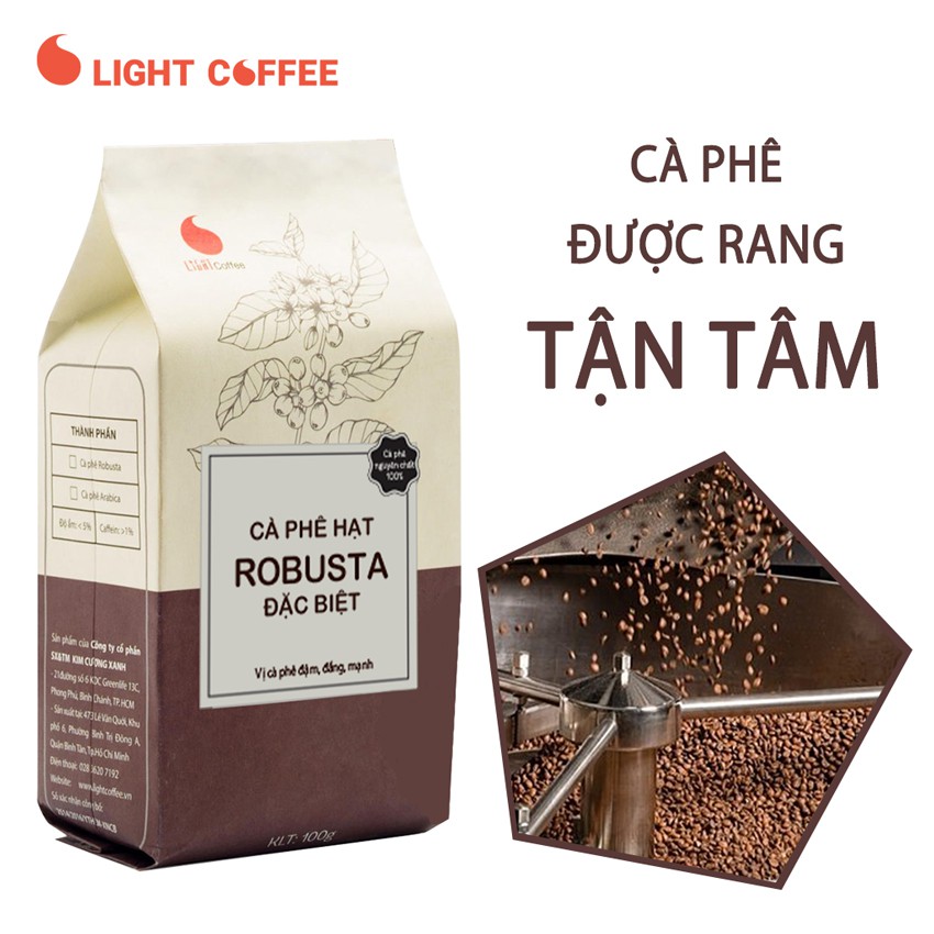 Cà phê nguyên chất 100% dạng hạt Robusta đặc biệt Light Coffee - Gói 100gr