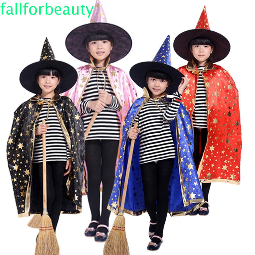 FALLFORBEAUTY Caps Cosplay Cloak Costumes Show Costumes Halloween Cloak Witch Clothes Stars Cloak Stars Hats Children Halloween Cosplay Performance Costumes/Multicolor