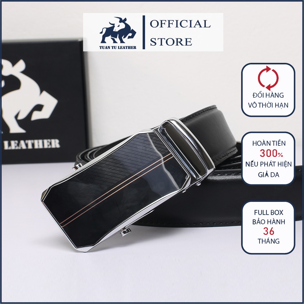 Dây nịch thắt lưng nam da bò thật - Dây nịt bản to khóa lăn màu đen