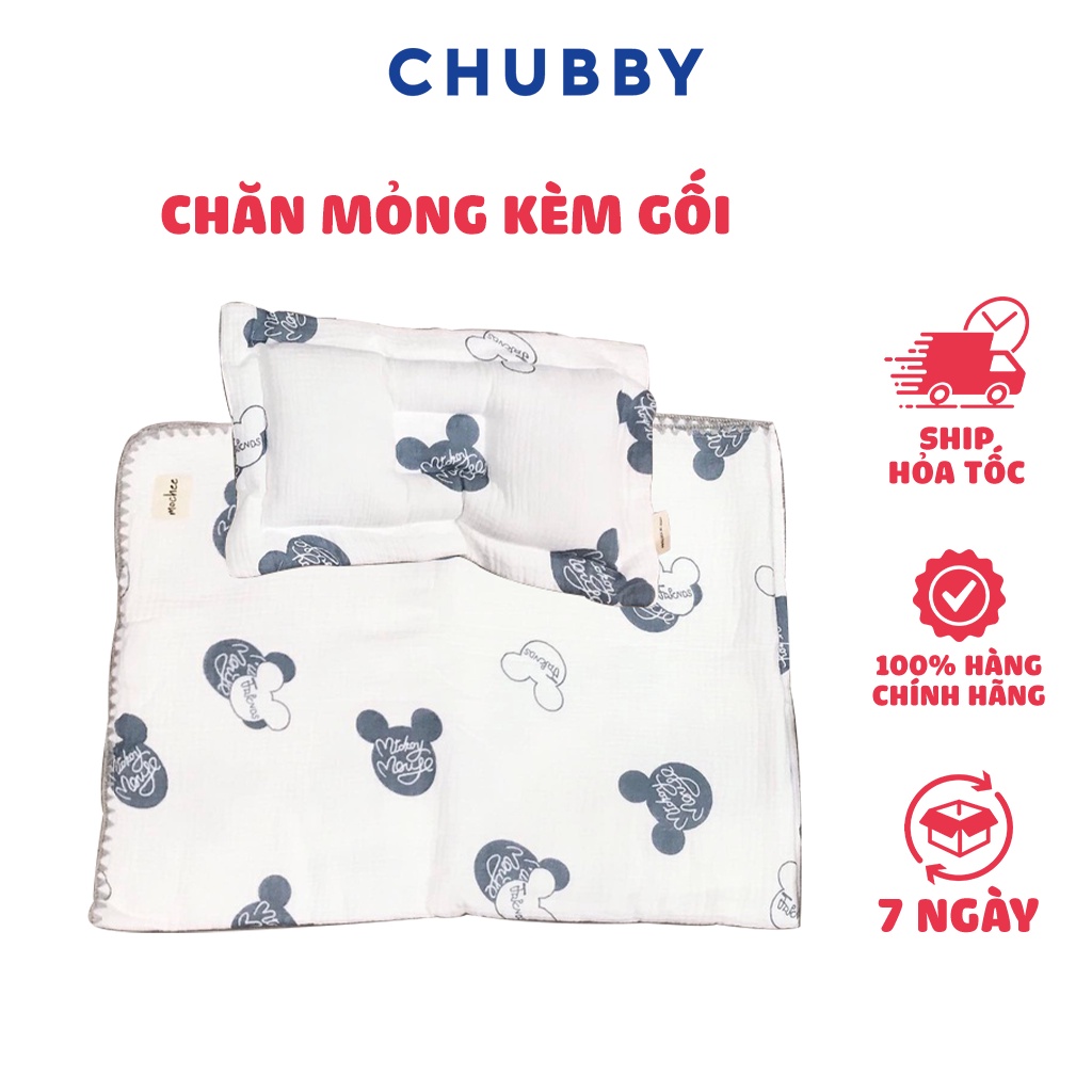 Chăn Mỏng Đa Năng Viền Thủ Công MOCHEE VIỆT NAM Chất Liệu Xô Muslin 100% Cotton Kèm Gối Chống Bẹp Đầu Cho Bé