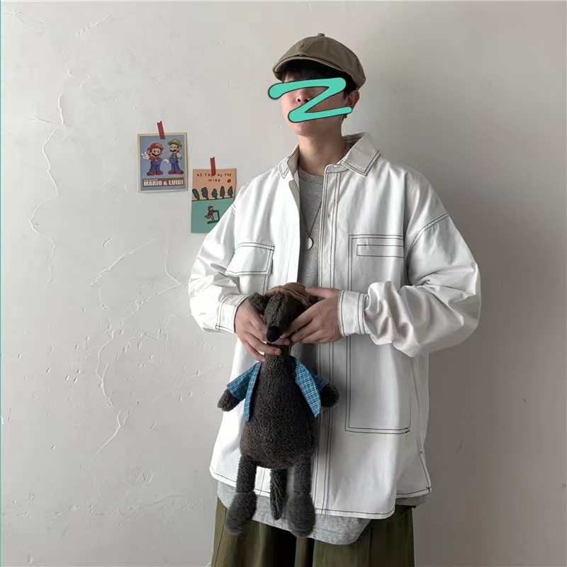 Áo Sơ Mi Dài Tay Phong Cách Hàn Quốc Trẻ Trung Dành thương Hợp thời trang Bình thường áo flannel from rộng siêu đẹp áo sơ mi nam trắng