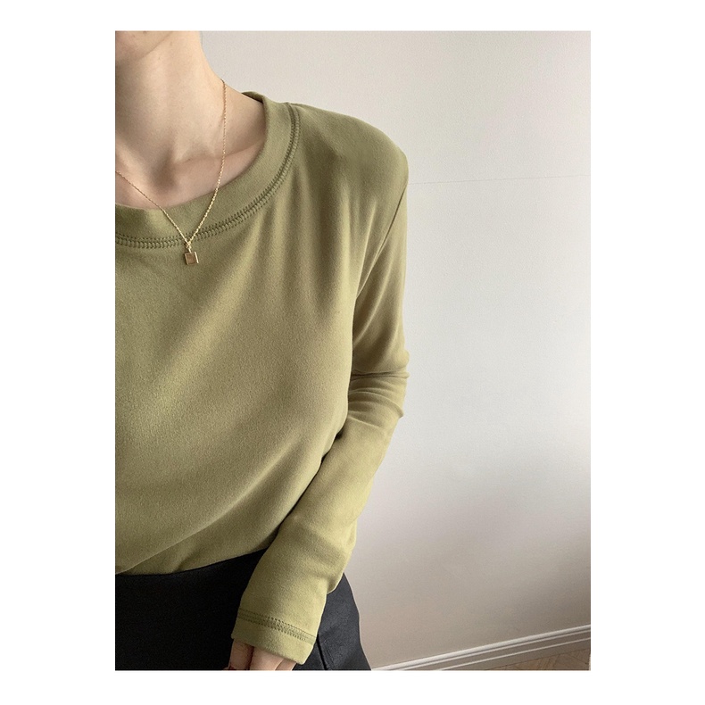 Áo Thun cotton Dày Hai Mặt Tay Dài Phong Cách Hàn Quốc Thời Trang Thu Đông Cho Nữ