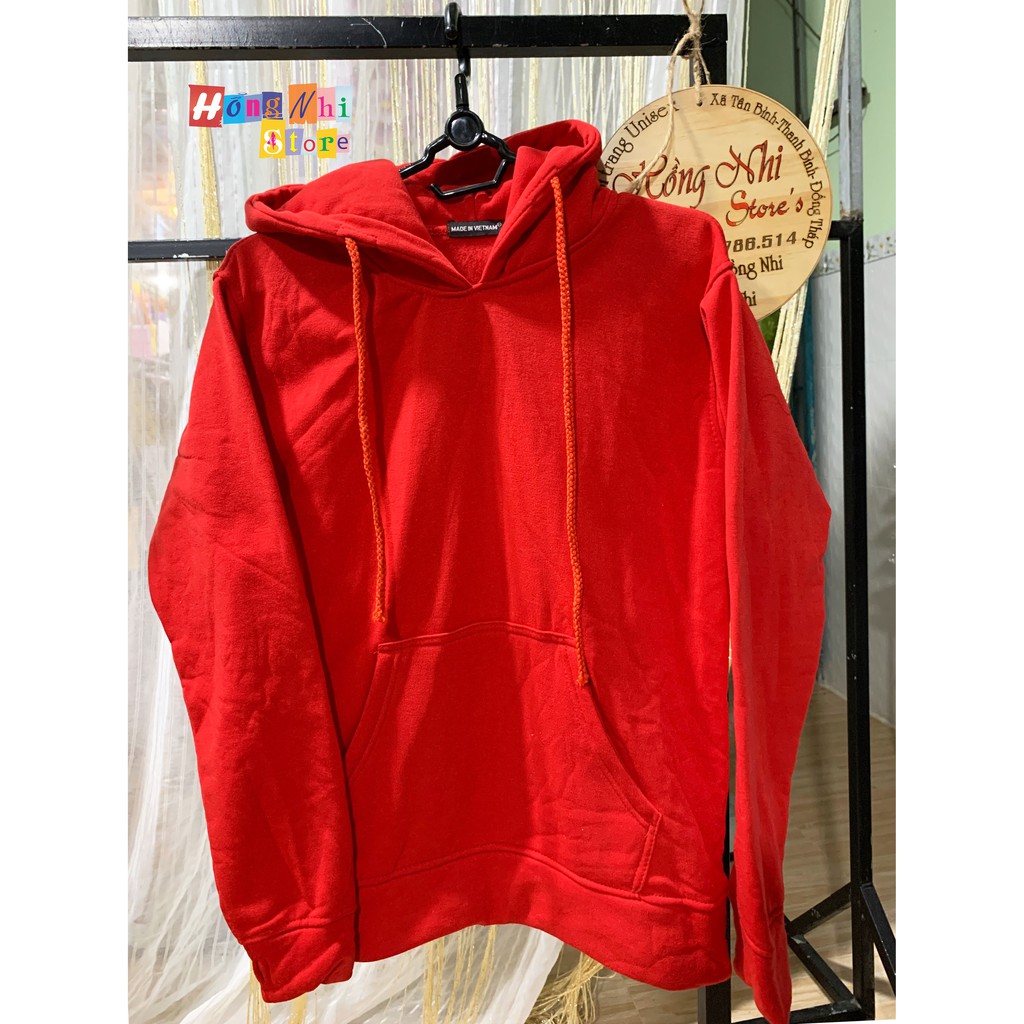 Áo Hoodie Trơn Màu Đỏ Cao Cấp Dáng Rộng Unisex Nam Nữ Mặc Được - MM