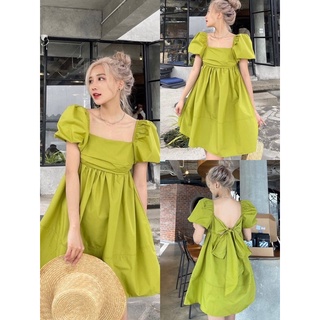 [T2] Váy Babydoll tiểu thư Xanh Cốm, Đầm Babydoll cổ vuông Nơ lưng - Dorita Boutique