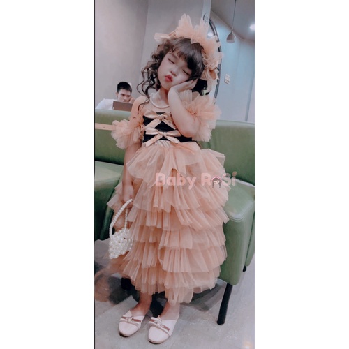 Áo trễ vai tutu phối nơ cho bé