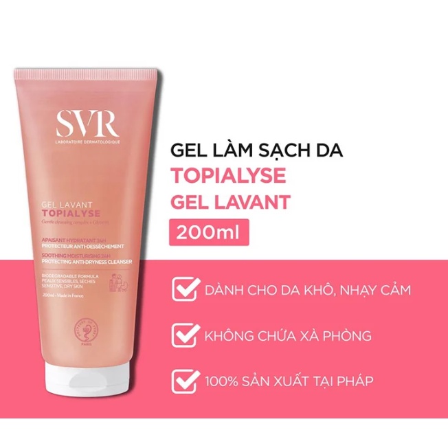Gel rửa mặt cho da khô nhạy cảm SVR Topialyse Gel Lavant 55ml/ 200ml