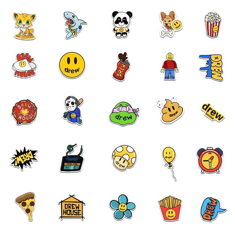 Bộ 200 sticker DREW cá tính chống nước dán trang trí vali mũ bảo hiểm xe máy laptop điện thoại