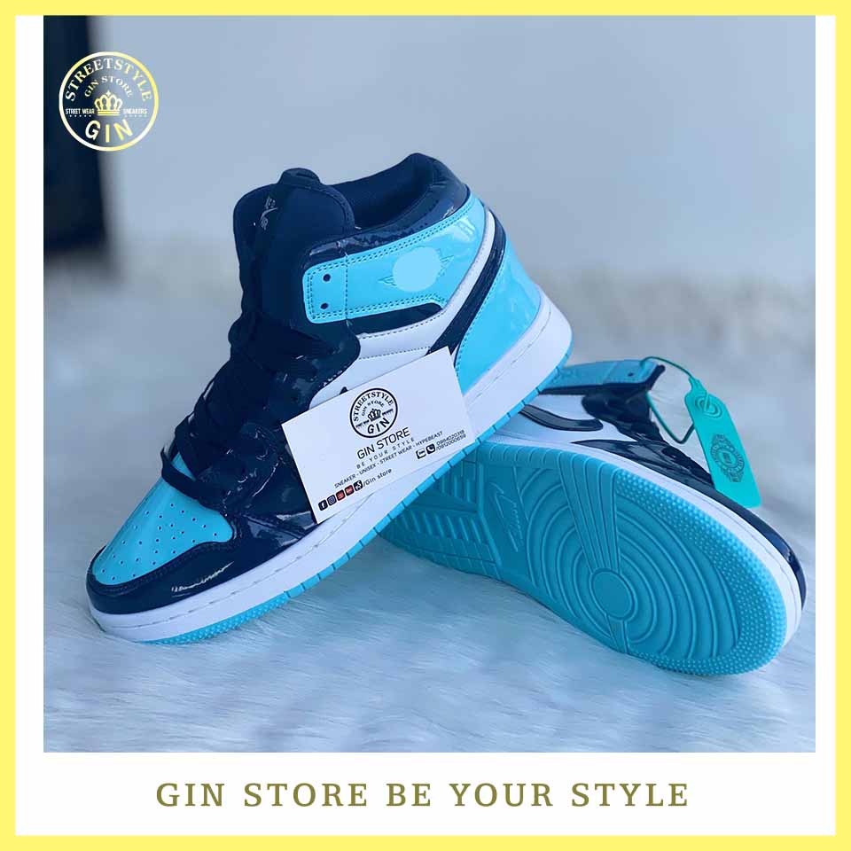 [ HÌNH THẬT CỦA SHOP ] Giày Sneakers JD 1 cổ cao Xanh Đen Da Bóng - Gin store (gin store v)