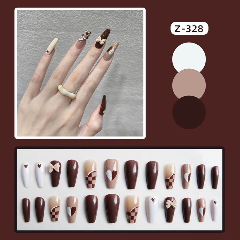 Bộ 24 móng giả đính charm form dài
