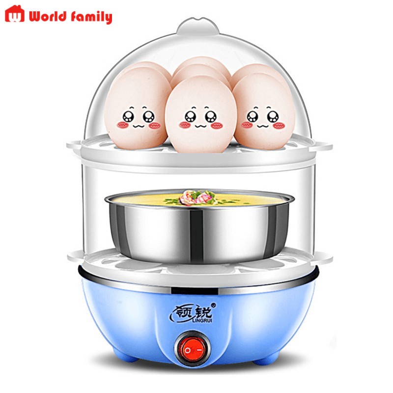 Nồi hấp trứng Lingrui mini đa chức năng nồi hấp bằng thép không gỉ 2 tầng dụng cụ gia dụng làm đồ ăn sáng