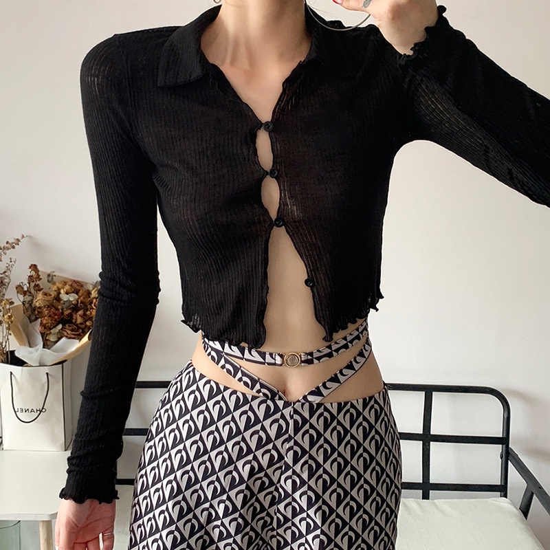 DUNEA Áo cardigan tay dài màu trơn thời trang quyến rũ cho nữ