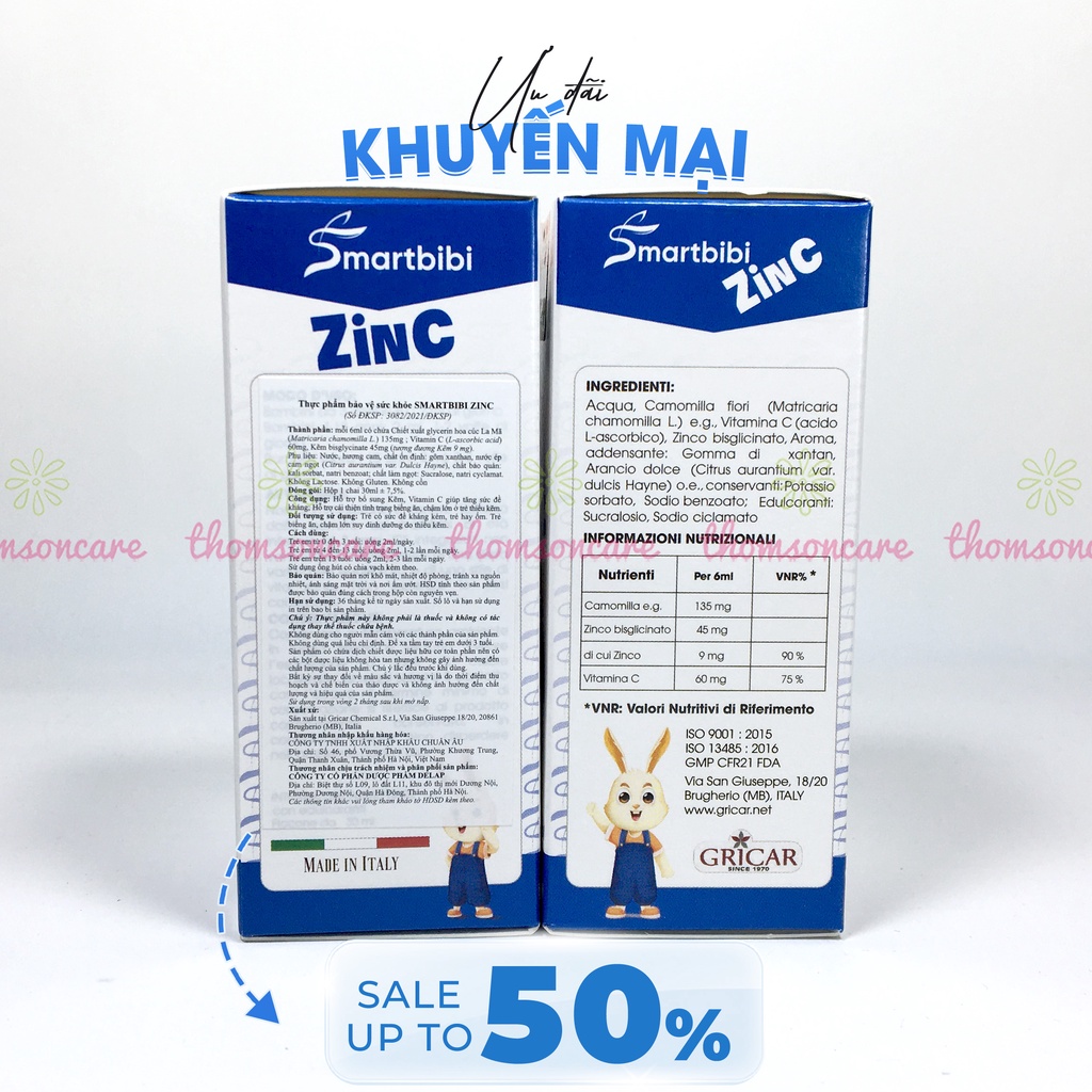 Smartbibi Zinc bổ sung siro kẽm tăng đề kháng, bé biếng ăn, tiêu hóa kém,tiêu chảy Smart bibi Zinc