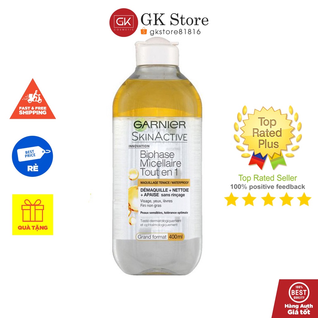 Tẩy Trang Dạng Dầu Dành Cho Da Trang Điểm Nhẹ - Garnier Skin Active Biphase Micellaire Tout En 1 400ml