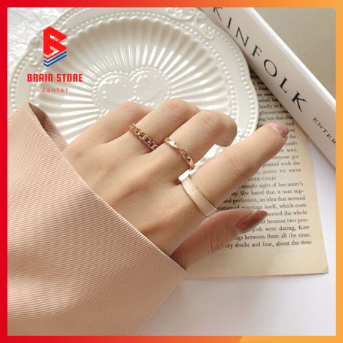 Set 3 nhẫn xà cừ Lagini phong cách Hàn Quốc trang trọng N08
