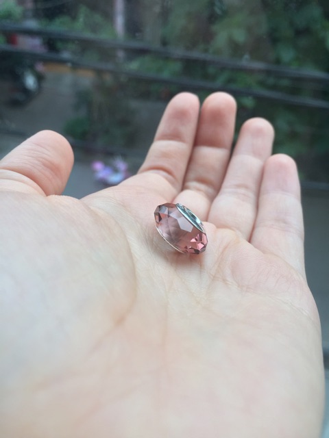 Hạt charm glass hồng trà bạc s925