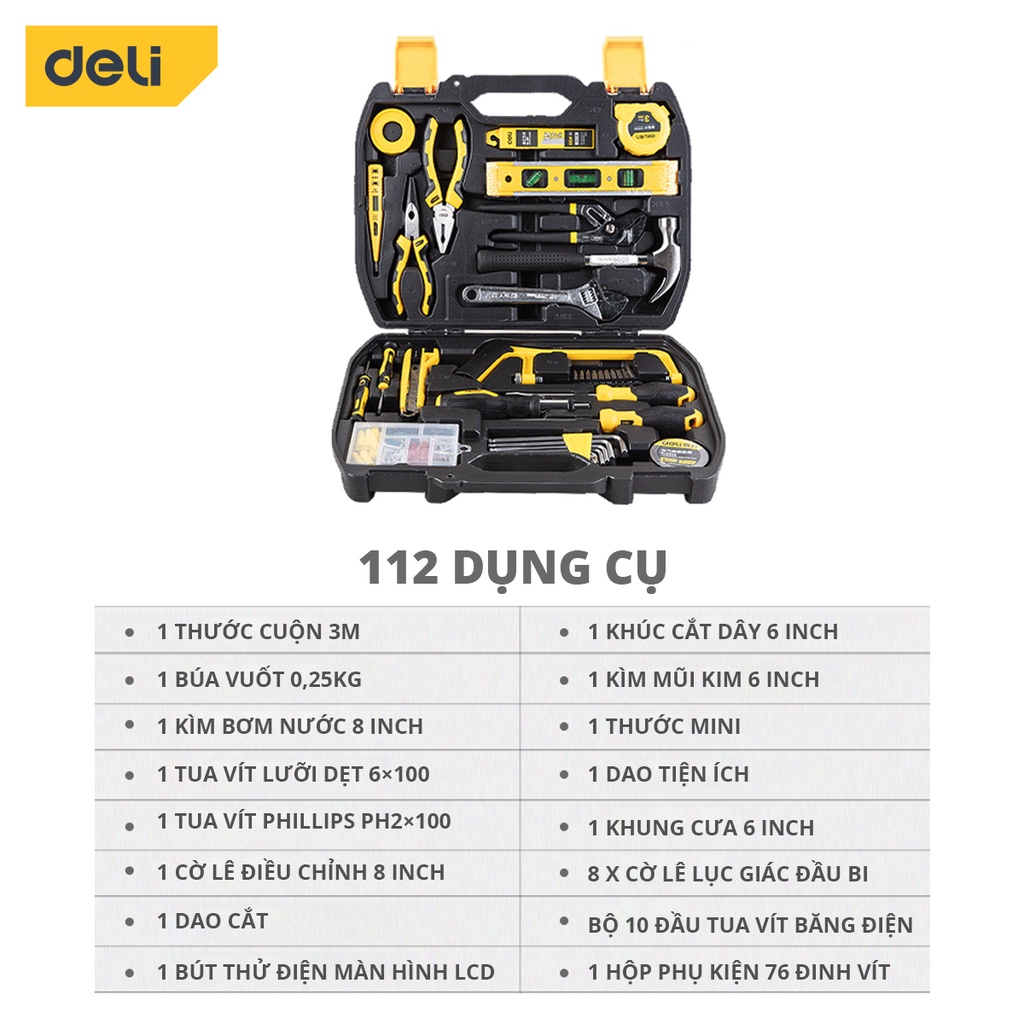 Bộ Dụng Cụ Sửa Chữa Đa Năng 112 Chi Tiết Deli Cao Cấp Chính Hãng - Phù Hợp Cho Mọi Mục Đích Sửa Chữa - DL5965