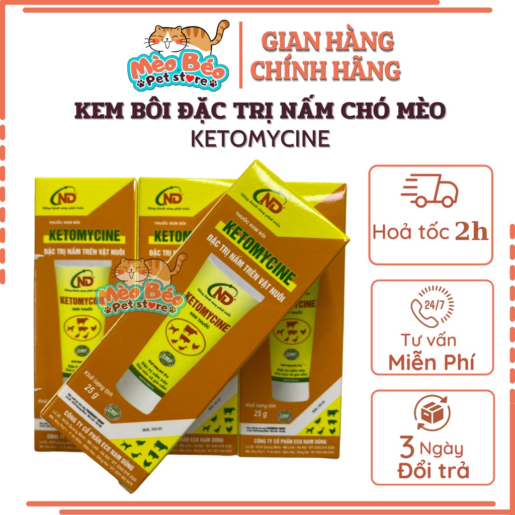Kem bôi đặc trị nấm trên chó mèo, gia súc và gia cầm Ketomycine - 25g