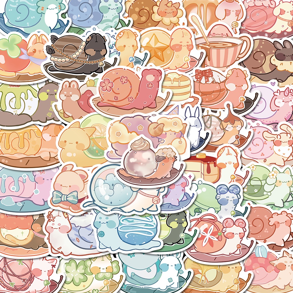 Bộ 50 Miếng Dán Trang Trí Laptop Chống Thấm Nước Hình Ốc Sên Hoạt Hình Dễ Thương