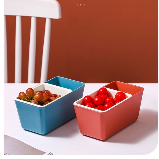Hộp rửa hoa quả 2 tầng ráo nước - Hộp đựng đồ ăn vặt công sở tiết kiệm không gian - Hộp đựng bánh kẹo ngày tết