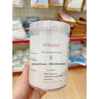 Hộp 30 que tơ lưỡi, rơ lưỡi Vcoool, đầu làm bằng bông mềm, an toàn cho bé, làm sạch miệng lưỡi