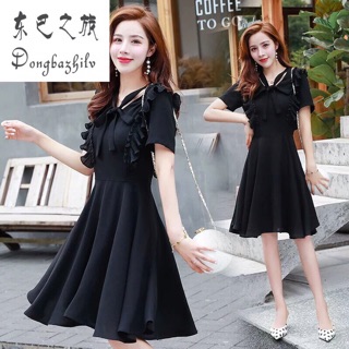 Đầm xoè phối bèo nơ cổ M/L/XL/2XL