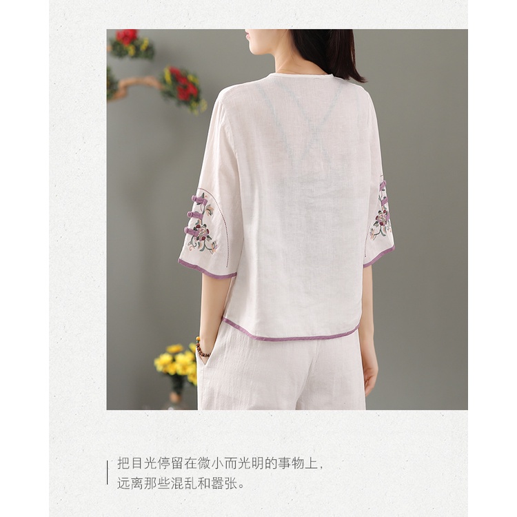 Áo Sơ Mi Tay Lửng Cổ Chữ v Phong Cách Dân Tộc Cổ Điển Thời Trang Cho Nữ