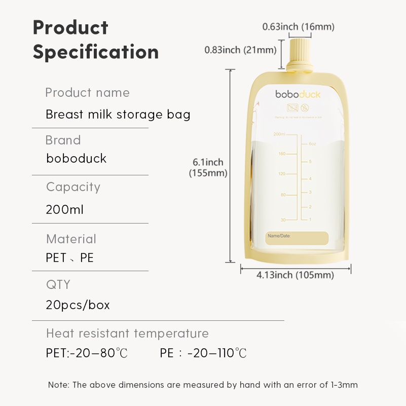 Bộ 20 túi trữ sữa Boboduck chuyên dụng đa năng 200ml
