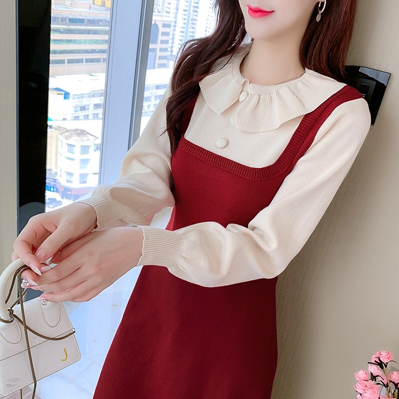 Đầm Váy Len Dáng Dài Giả Yếm Chất Đẹp Phong Cách Thời Trang Trẻ Trung