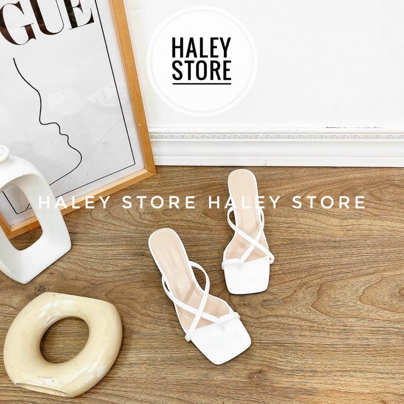 Guốc cao gót vuông trong suốt HALEY STORE quai ngang sơn cạnh thời trang mới rẻ bền đẹp tiểu thư sang trọng