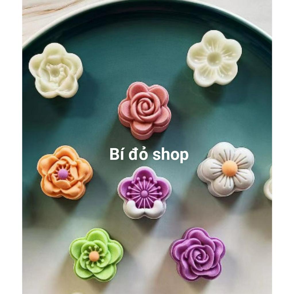 Size 30g - Khuôn trung thu lò xo 2023 HOA ĐÀO MAI 6 mặt 1 nhấn - Bí đỏ shop dụng cụ làm bánh