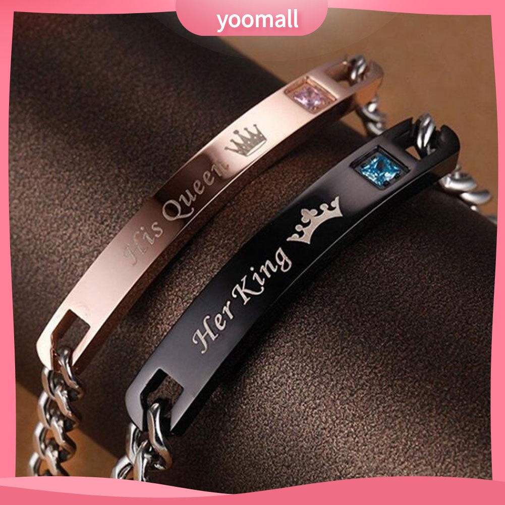 Vòng tay kim loại mặt khắc chữ HIS QUEEN / HER KING cho cặp đôi